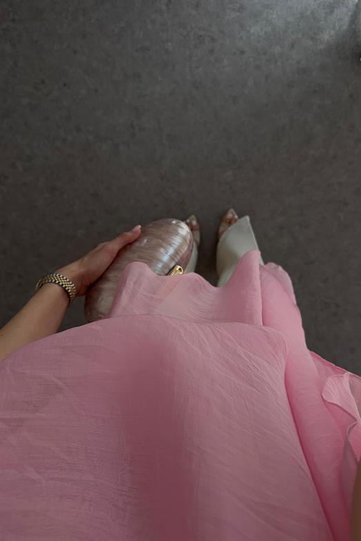 Pembe Asimetrik Şifon Bluz