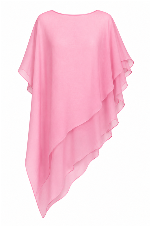 Pembe Asimetrik Şifon Bluz
