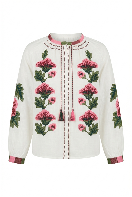 Pembe Çiçek Nakışlı Gömlek