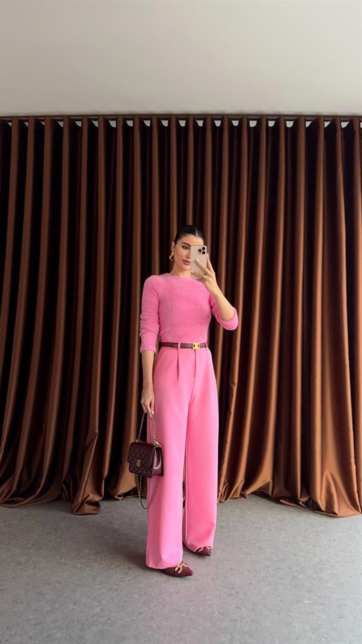 Pembe Palazzo Kumaş Pantolon