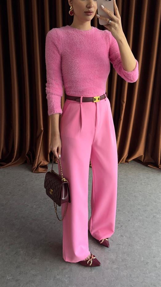 Pembe Palazzo Kumaş Pantolon