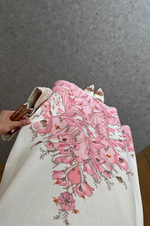 Pencere Detaylı Pembe Elbise