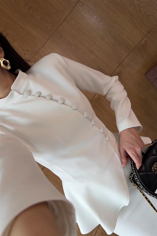 Peplum Beyaz Ceket-Etek Takım