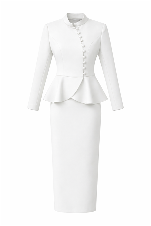 Peplum Beyaz Ceket-Etek Takım