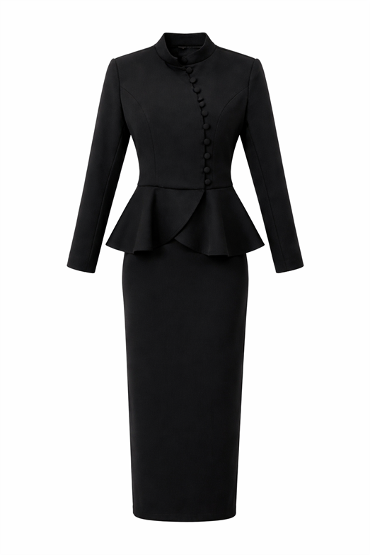 Peplum Siyah Ceket-Etek Takım