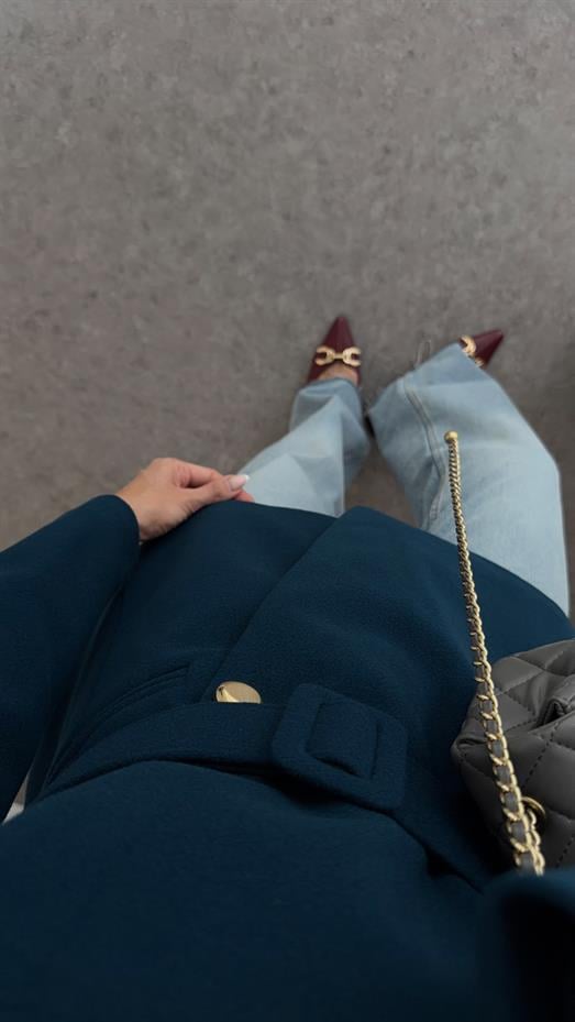 Petrol Mavisi Kısa Kaşe Kaban