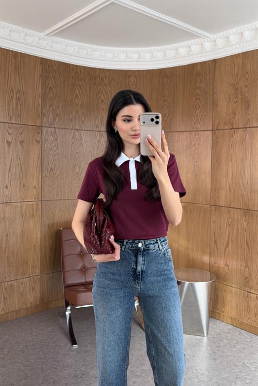 Polo Yaka Bordo Tshirt