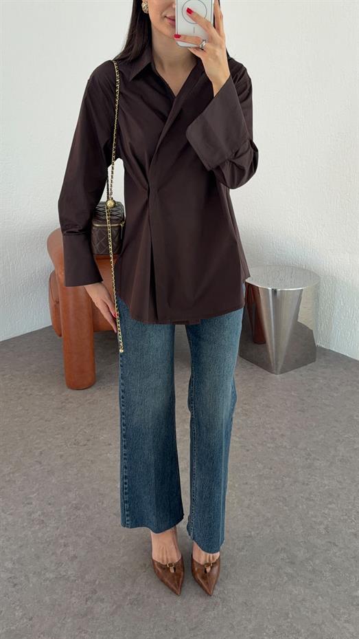 Poplin Acı Kahve Kruvaze Gömlek