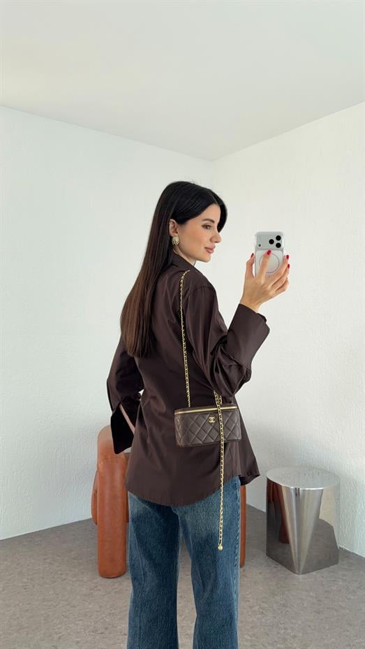 Poplin Acı Kahve Kruvaze Gömlek