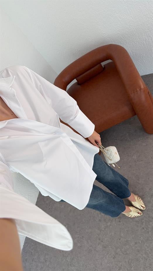 Poplin Beyaz Kruvaze Gömlek