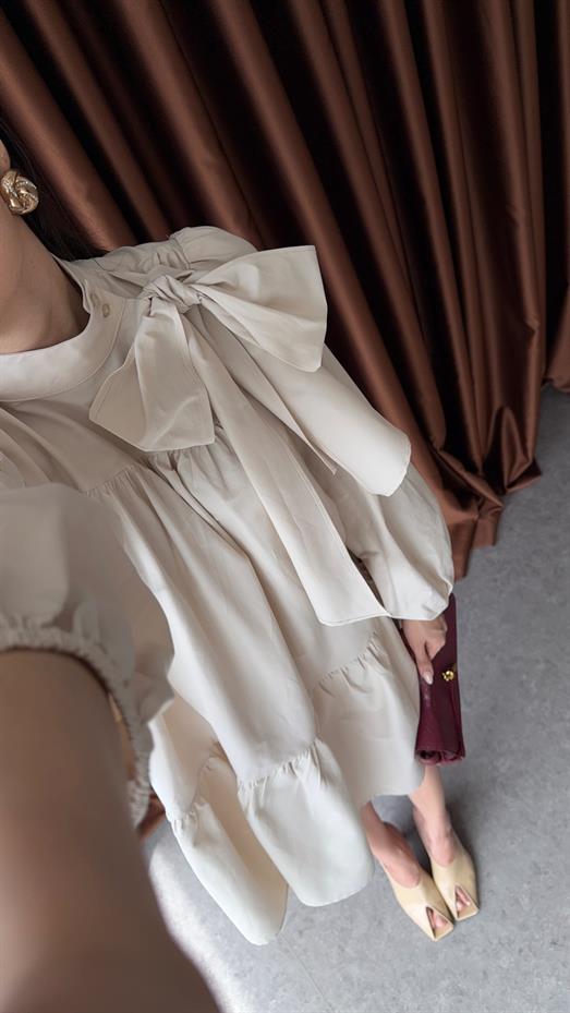 Poplin Krem Elbise