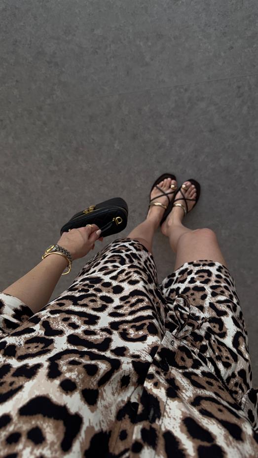 Poplin Leopar Şort-Gömlek Takım