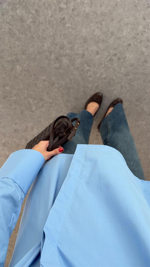 Poplin Mavi Kruvaze Gömlek