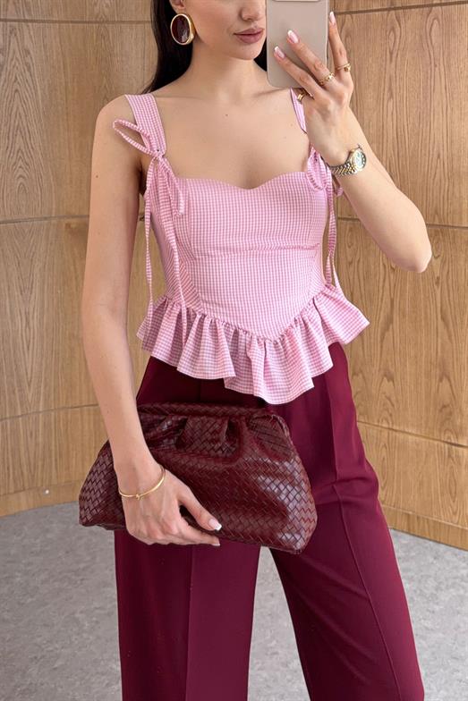 Pötikare Fiyonklu Pembe Bluz