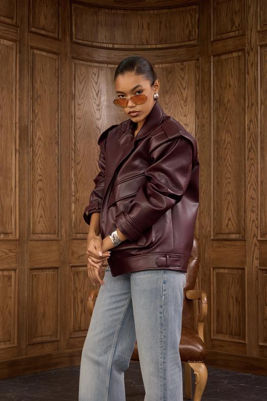 Premium Mürdüm Deri Ceket