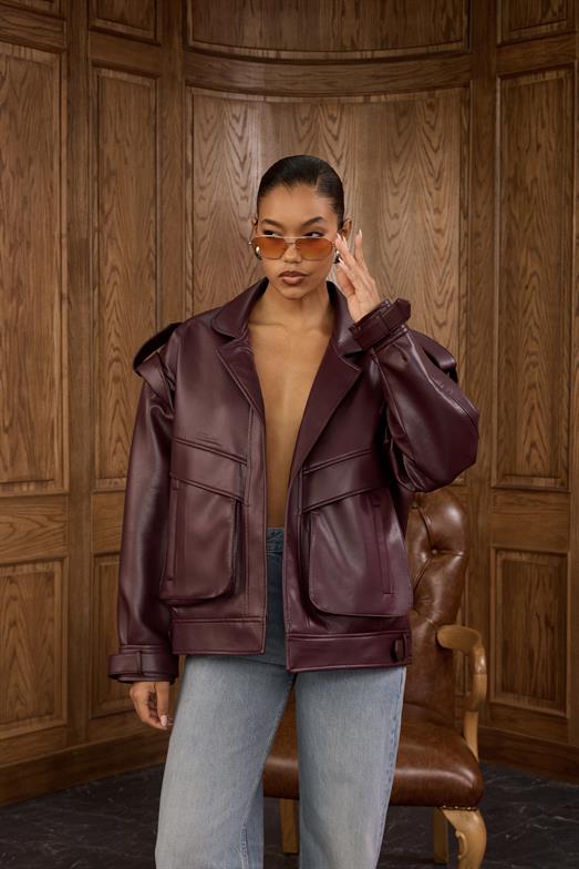 Premium Mürdüm Deri Ceket