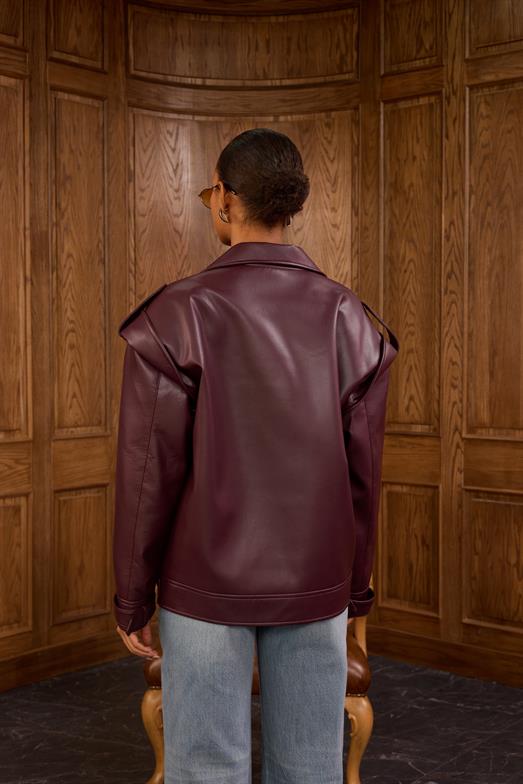 Premium Mürdüm Deri Ceket