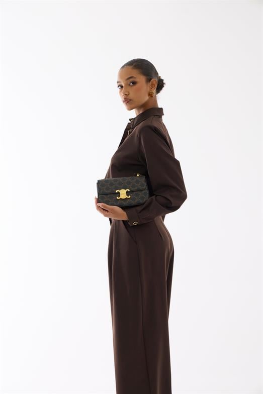 Premium Polo Yaka Kahverengi Bluz