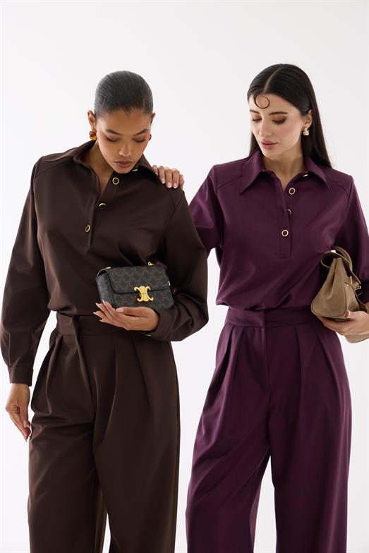 Premium Polo Yaka Mürdüm Bluz