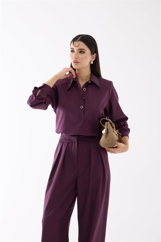 Premium Polo Yaka Mürdüm Bluz