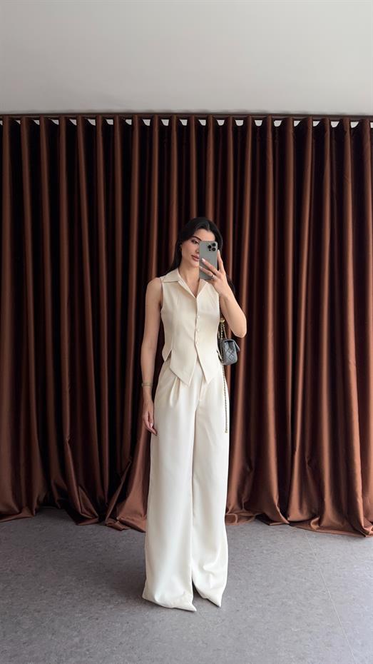 Premium Yelek-Pantolon Krem Takım