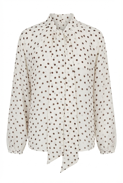 Puantiyeli Fularlı Ekru Gömlek