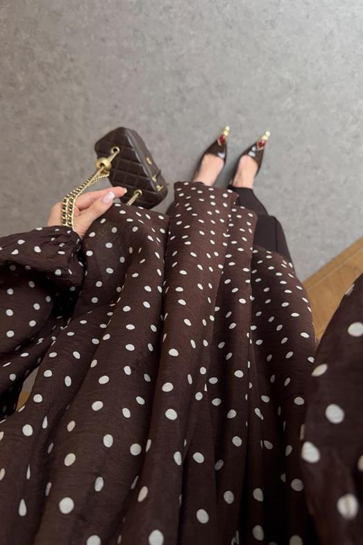 Puantiyeli Fularlı Kahve Gömlek