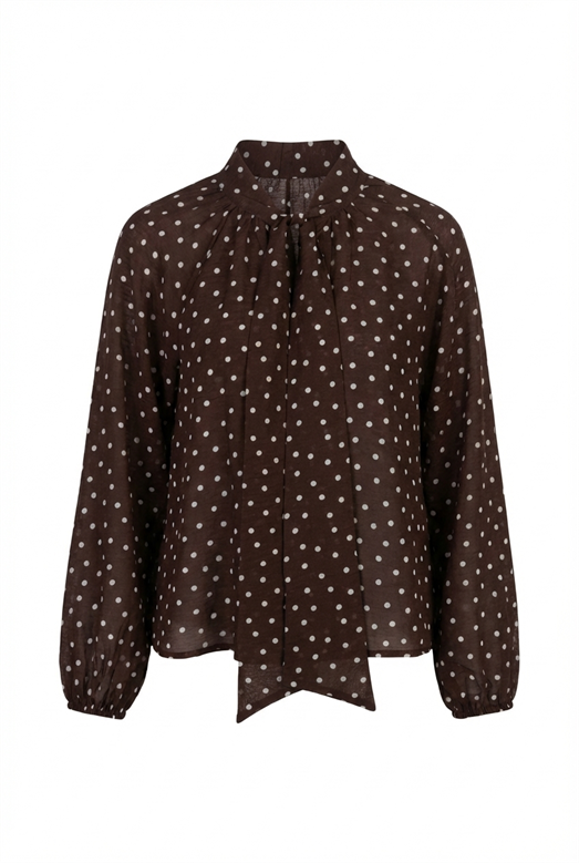 Puantiyeli Fularlı Kahve Gömlek