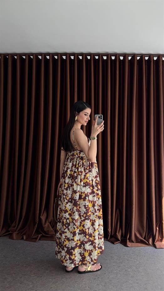 Pul Çiçekli Askılı Renkli Elbise