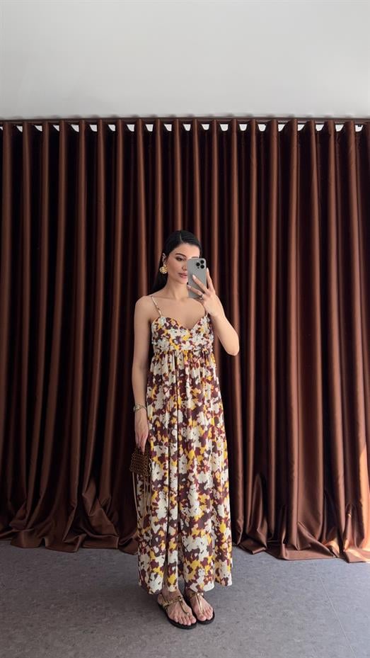 Pul Çiçekli Askılı Renkli Elbise