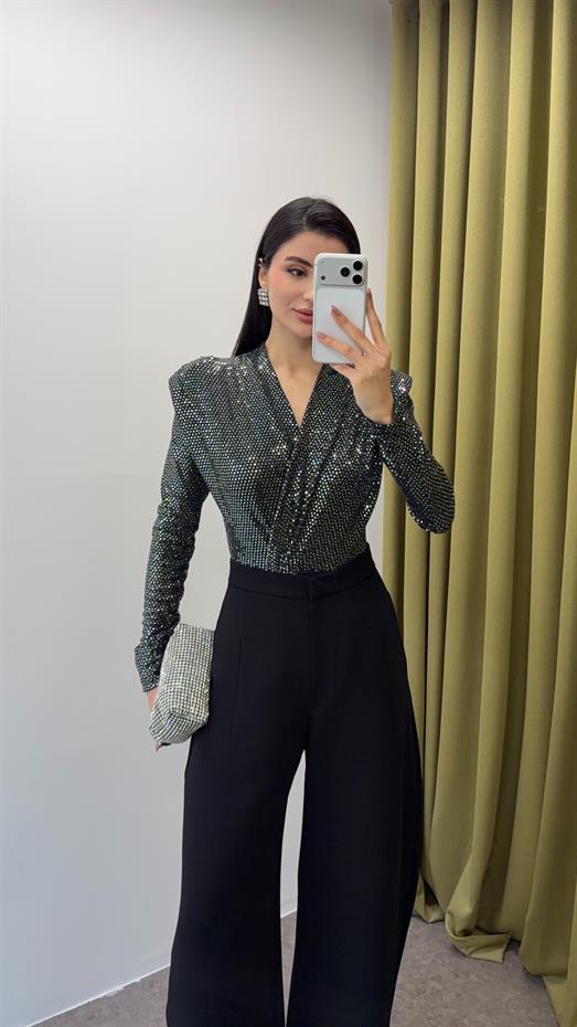 Pullu Gümüş Bodysuit
