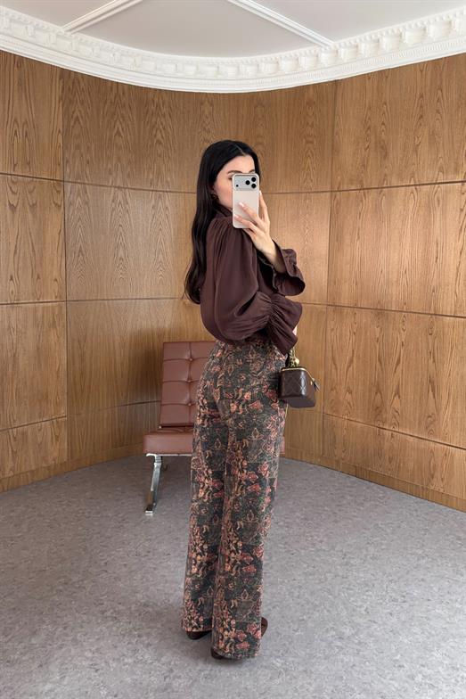 Renkli Baskılı Denim Pantolon