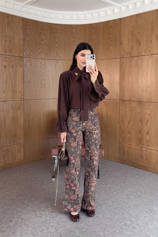 Renkli Baskılı Denim Pantolon