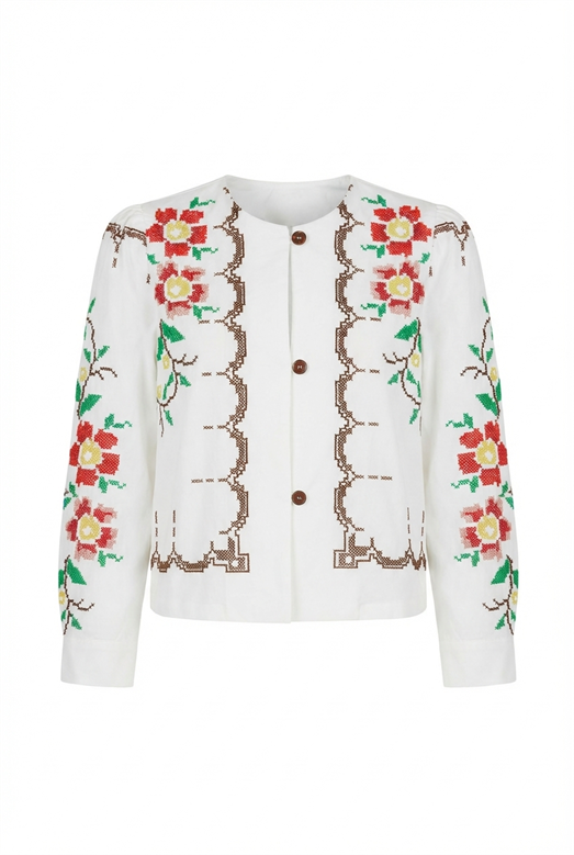 Renkli Çiçek Nakış İşlemeli Ceket