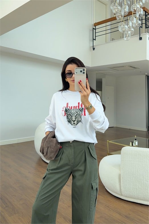 Rhude Leopar Baskılı Bisiklet Yaka Sweat