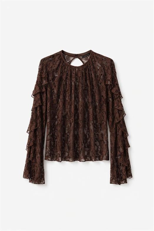Romantik Dantel Detaylı Kahve Bluz