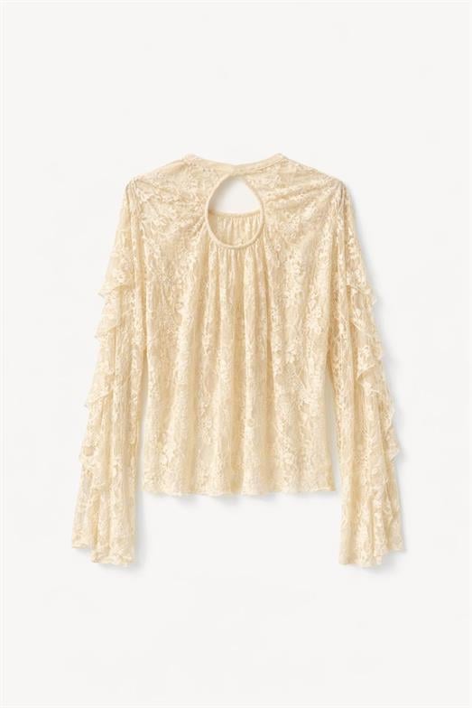 Romantik Dantel Detaylı Krem Bluz