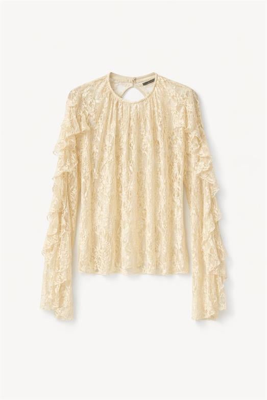 Romantik Dantel Detaylı Krem Bluz