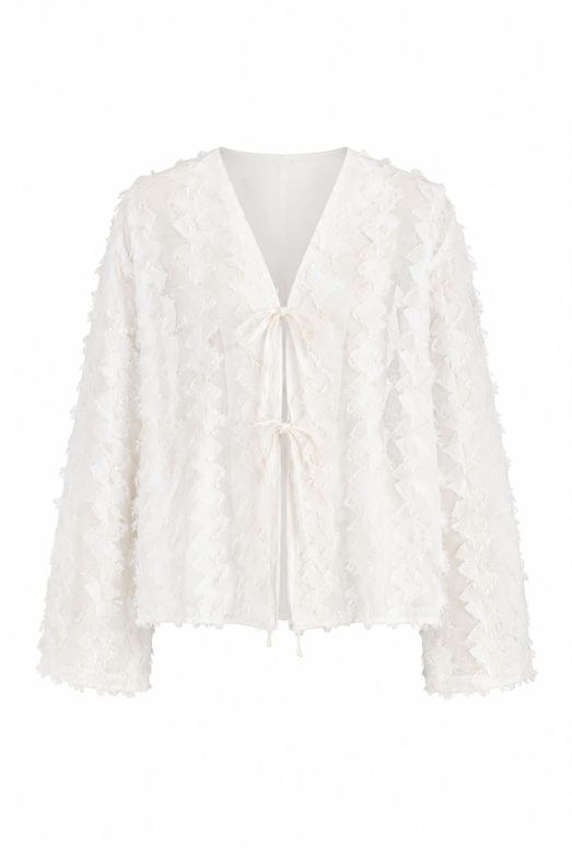 Saçaklı Ekru Kimono