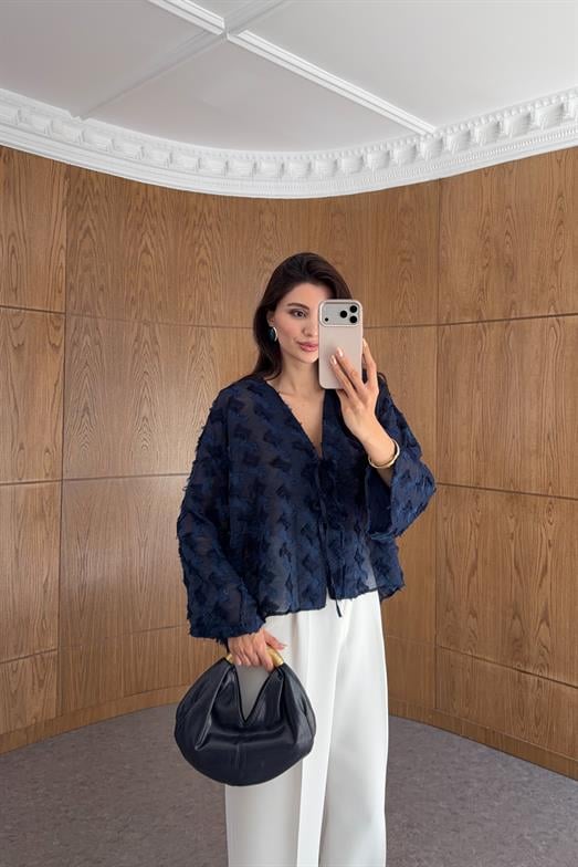 Saçaklı Lacivert Kimono