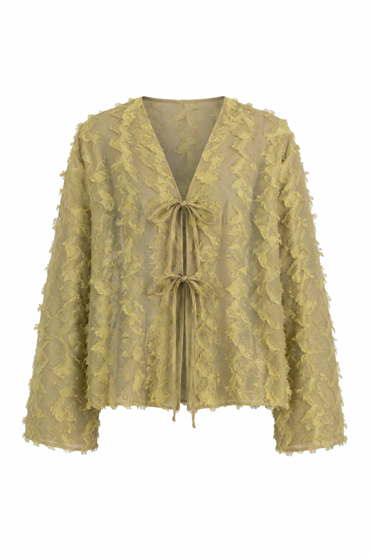 Saçaklı Yağ Yeşili Kimono