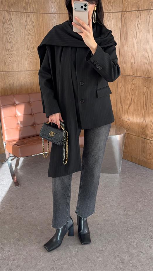 Şallı Premium Siyah Ceket