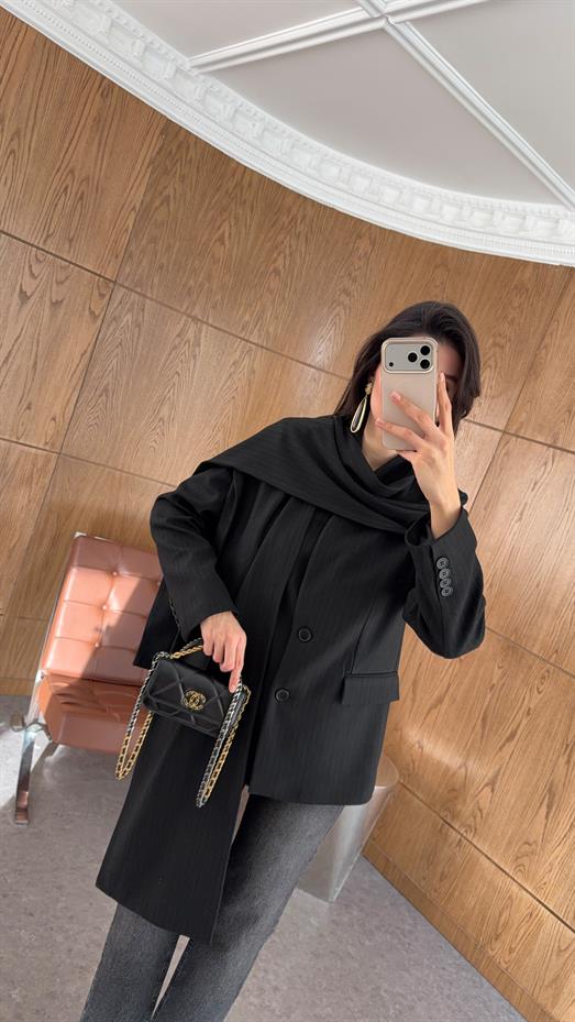 Şallı Premium Siyah Ceket