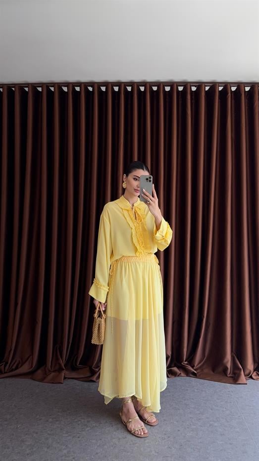 Sarı Şifon Astarlı Etek