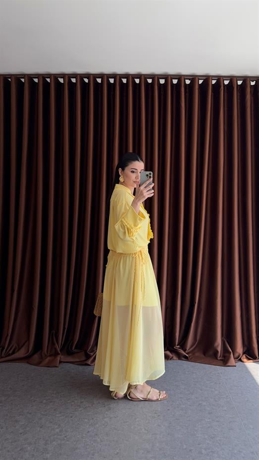 Sarı Şifon Astarlı Etek