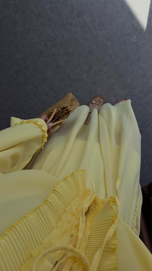 Sarı Şifon Astarlı Etek