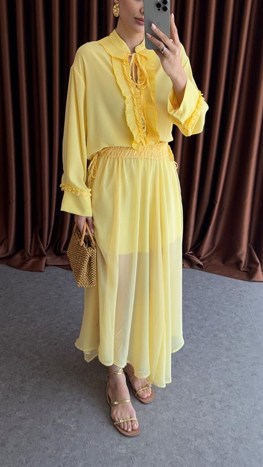 Sarı Şifon Astarlı Etek