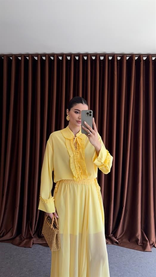 Sarı Şifon Astarlı Etek