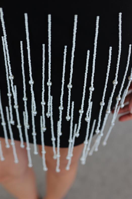 Sarkıt İncili Scuba Siyah Elbise