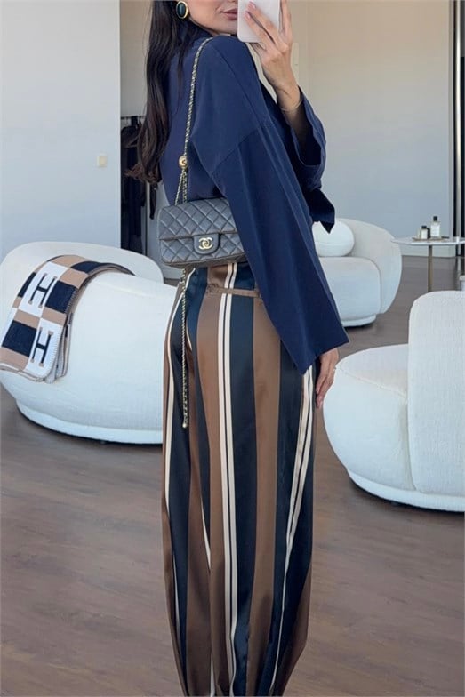 Saten Çizgili Pantolon